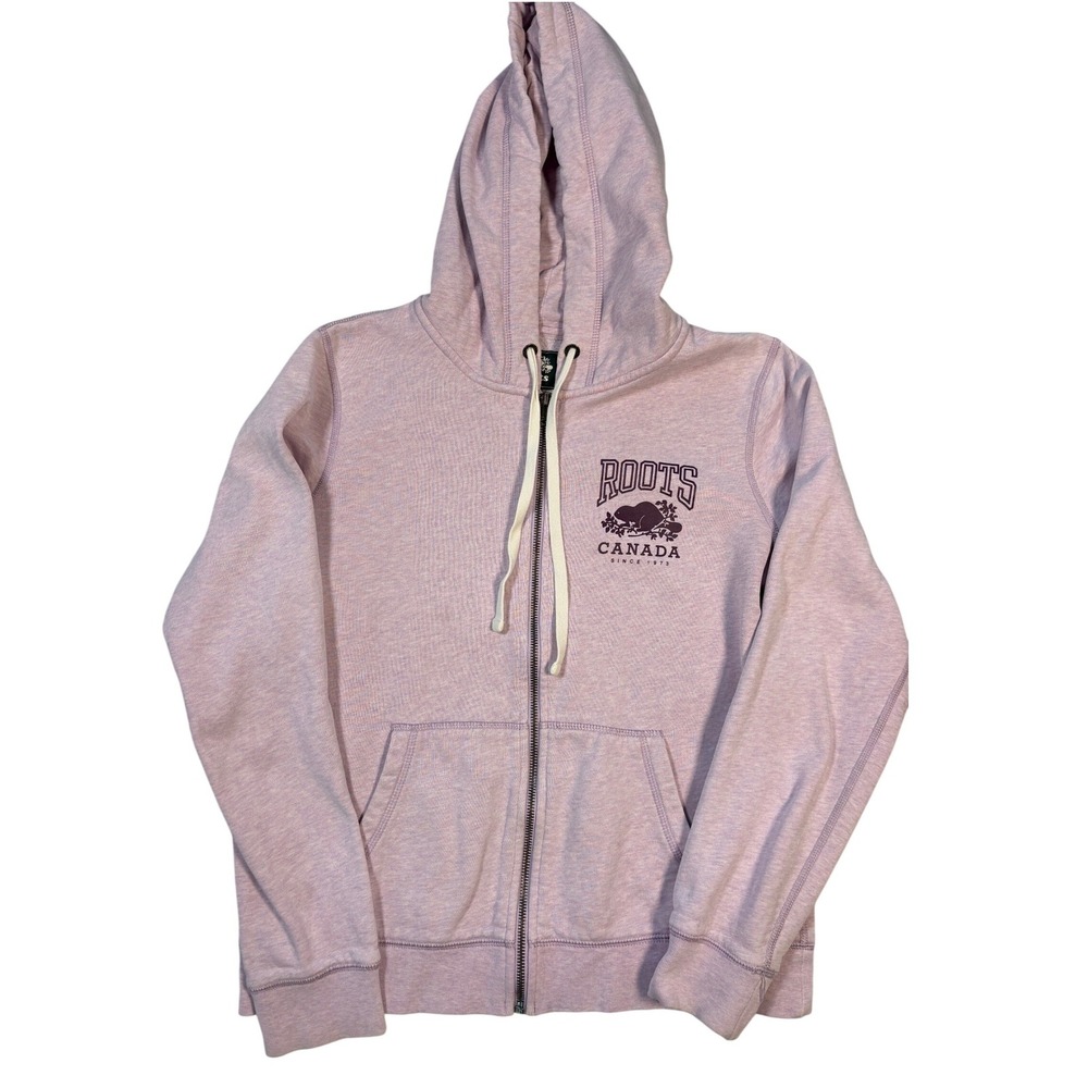 Roots Canada Womens Full Zip Hoodie Lavender Purple Beaver Logo Sweatshirt M